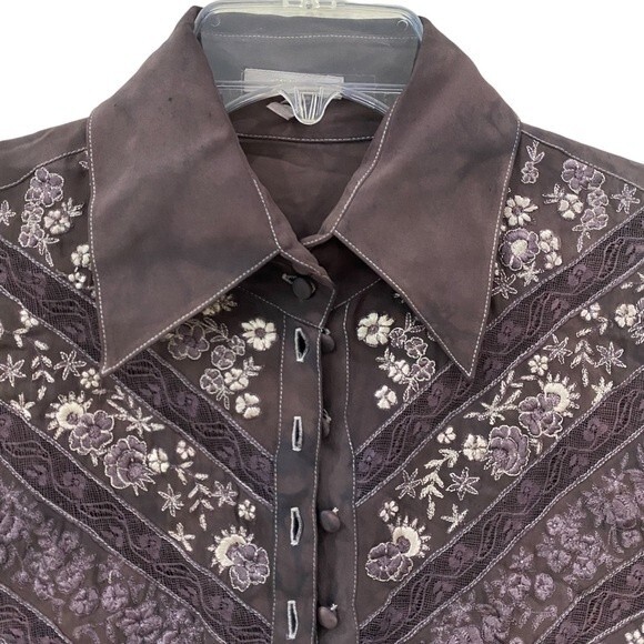 Escada upcycled OOAK Dyed silk embroidery long sleeved button up 38 small - Picture 9 of 13